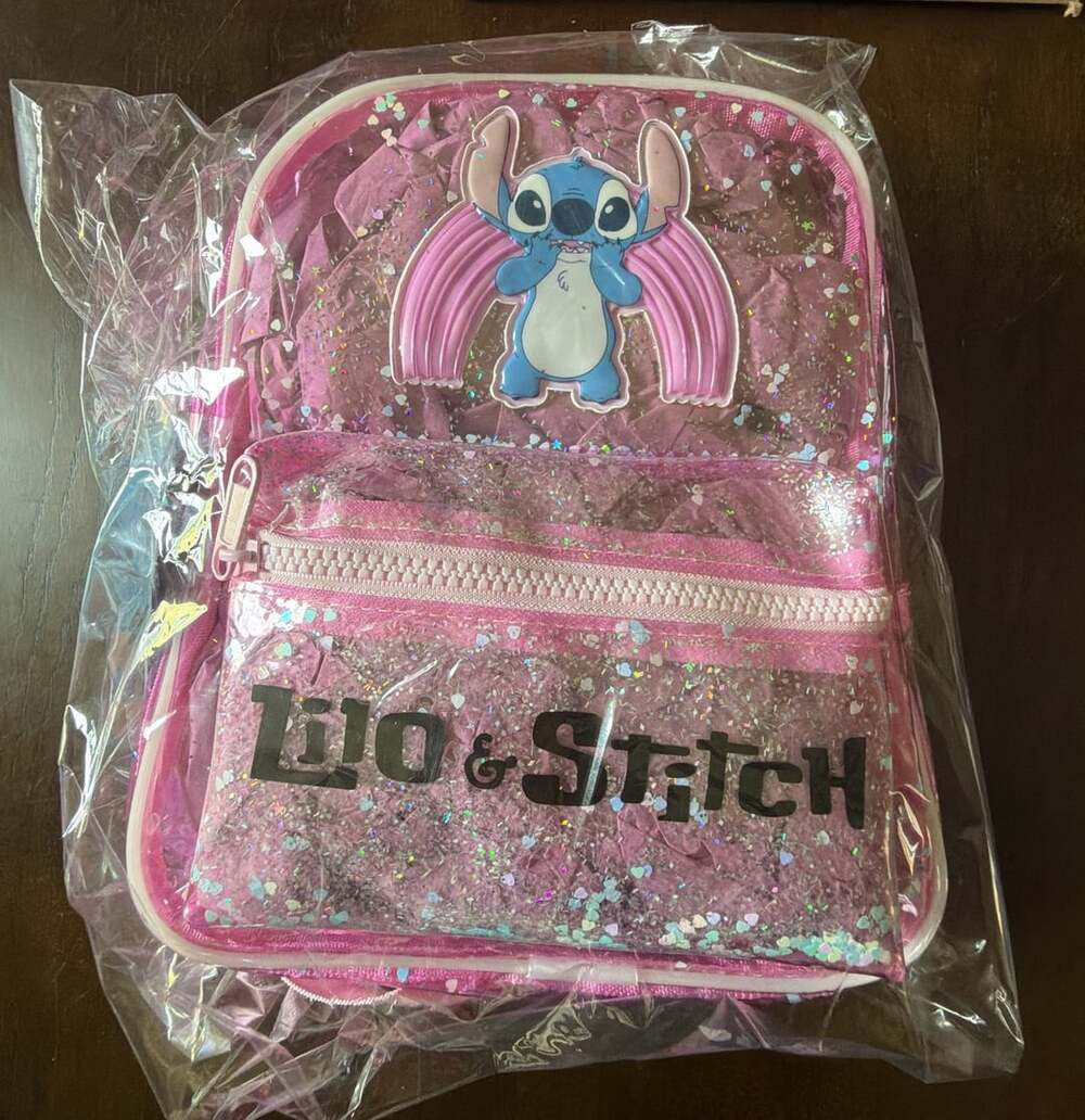 Disney Lilo & Stitch Clear Pink Glitter Backpack New